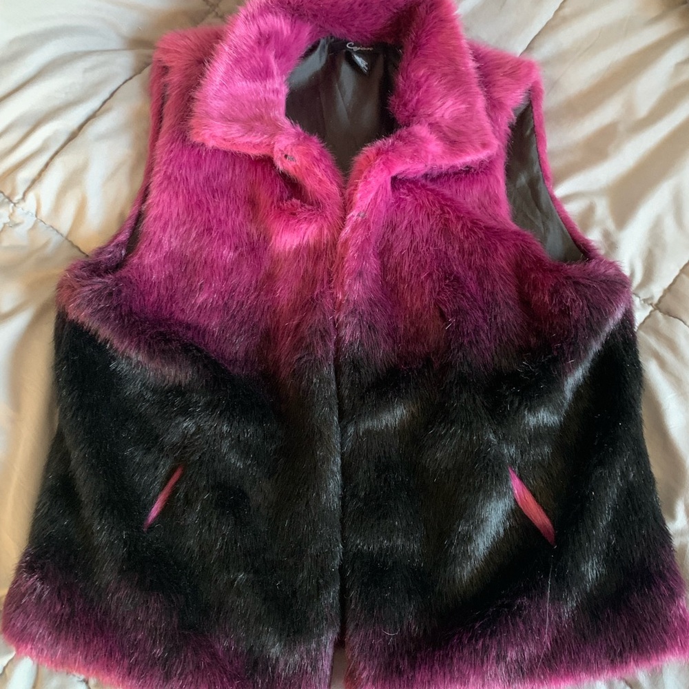 Cejon Vibrant Pink and Black Faux Fur Vest